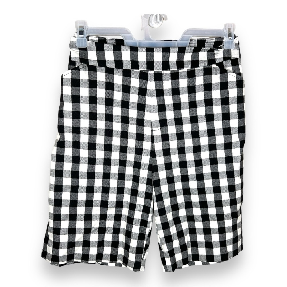 NEW XL BLACK WHITE GINGHAM BERMUDA SHORTS PULL ON STRETCH COTTAGE